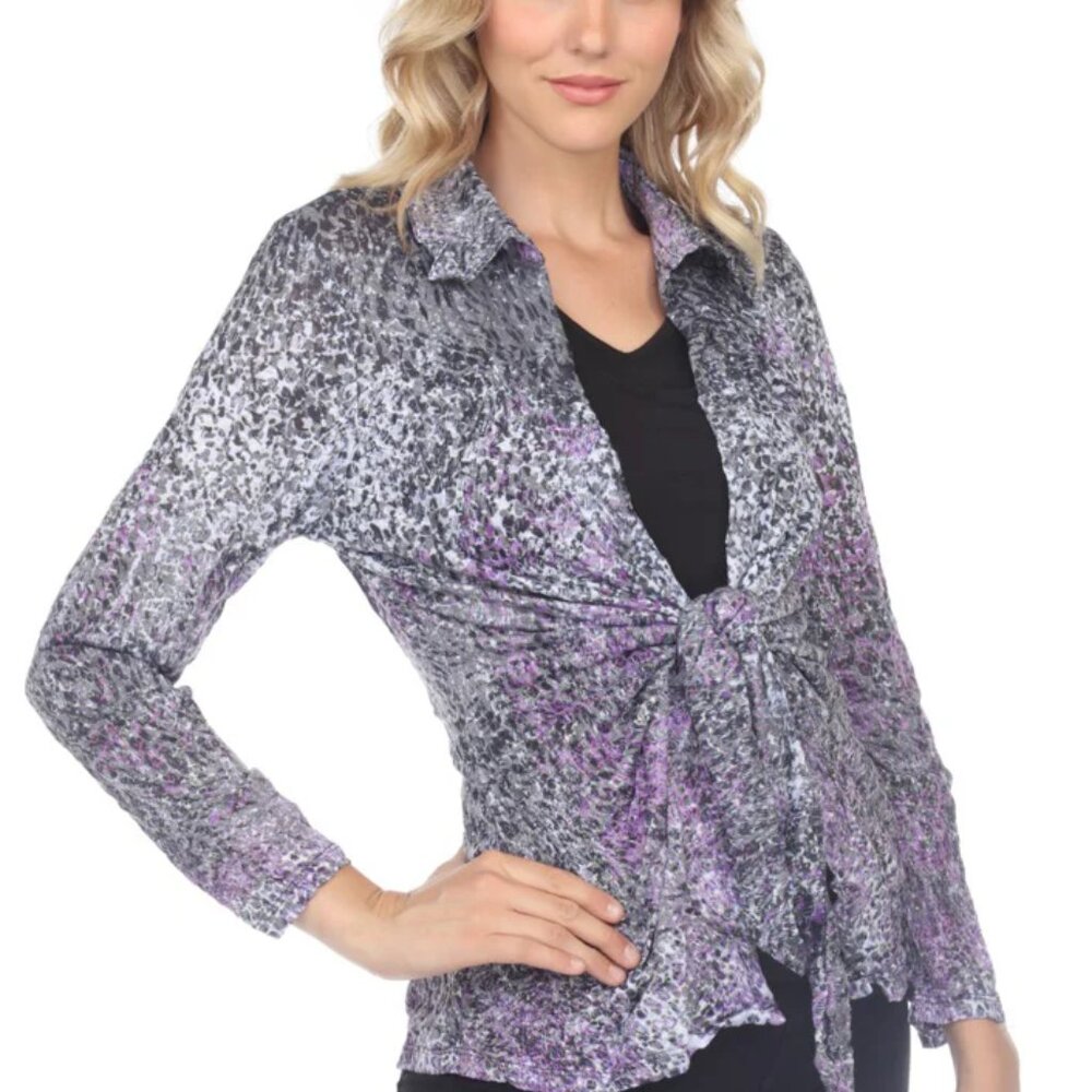 Carine "Carine by Newport Brand" Elle Violet Impact Tie Cardigan Top M NWT $118